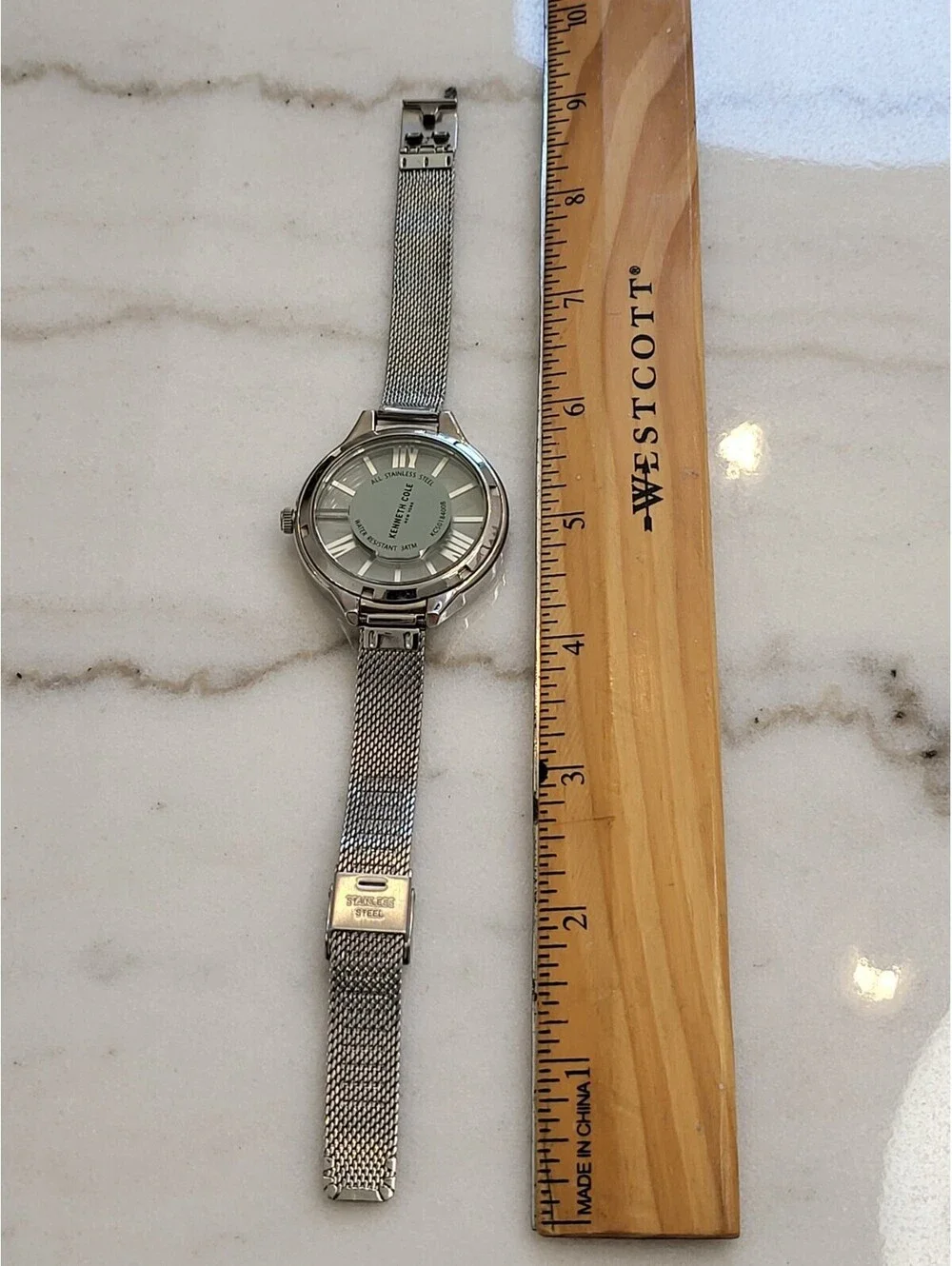 Kenneth Cole KC50184008 Crystals SilverTone Mesh Adjust. Womens Watch EUC Works